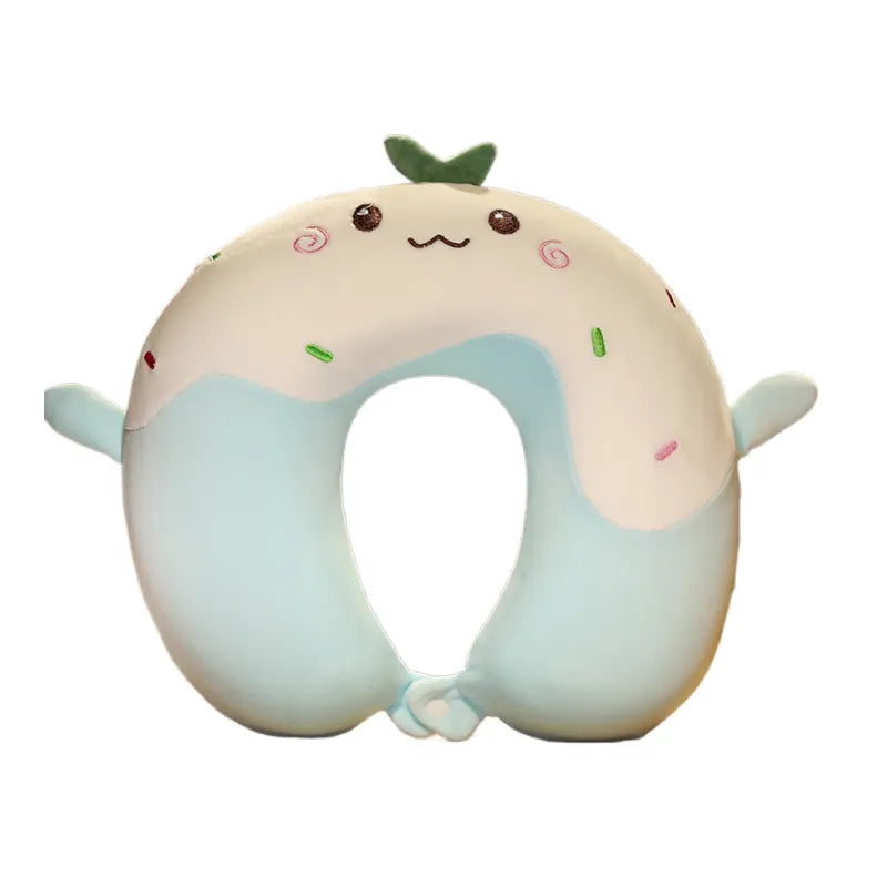 blue U-shaped neck pillow