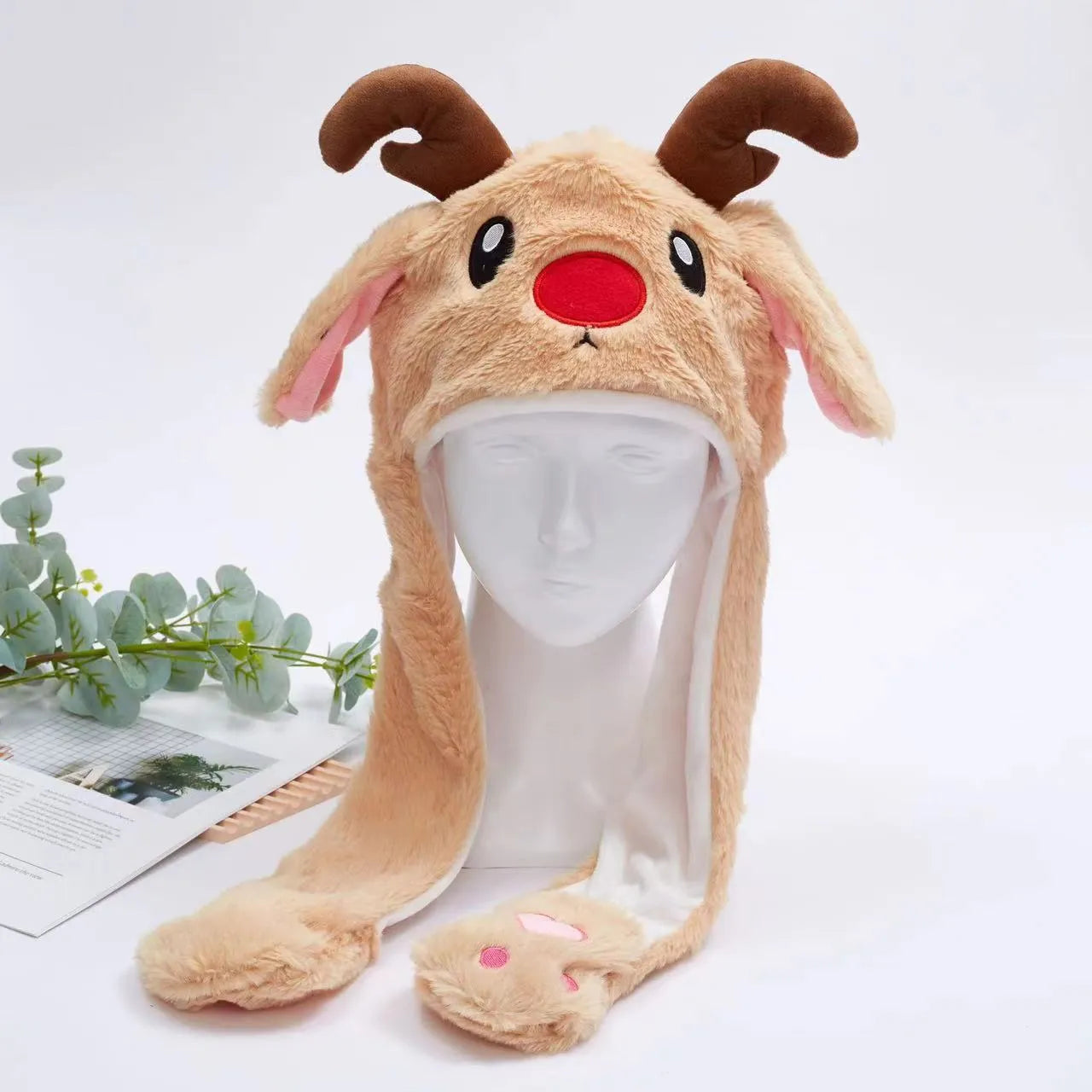 Funny Plush Bunny Hats with Ear Moving Jumping Christmas Party Cosplay Hats