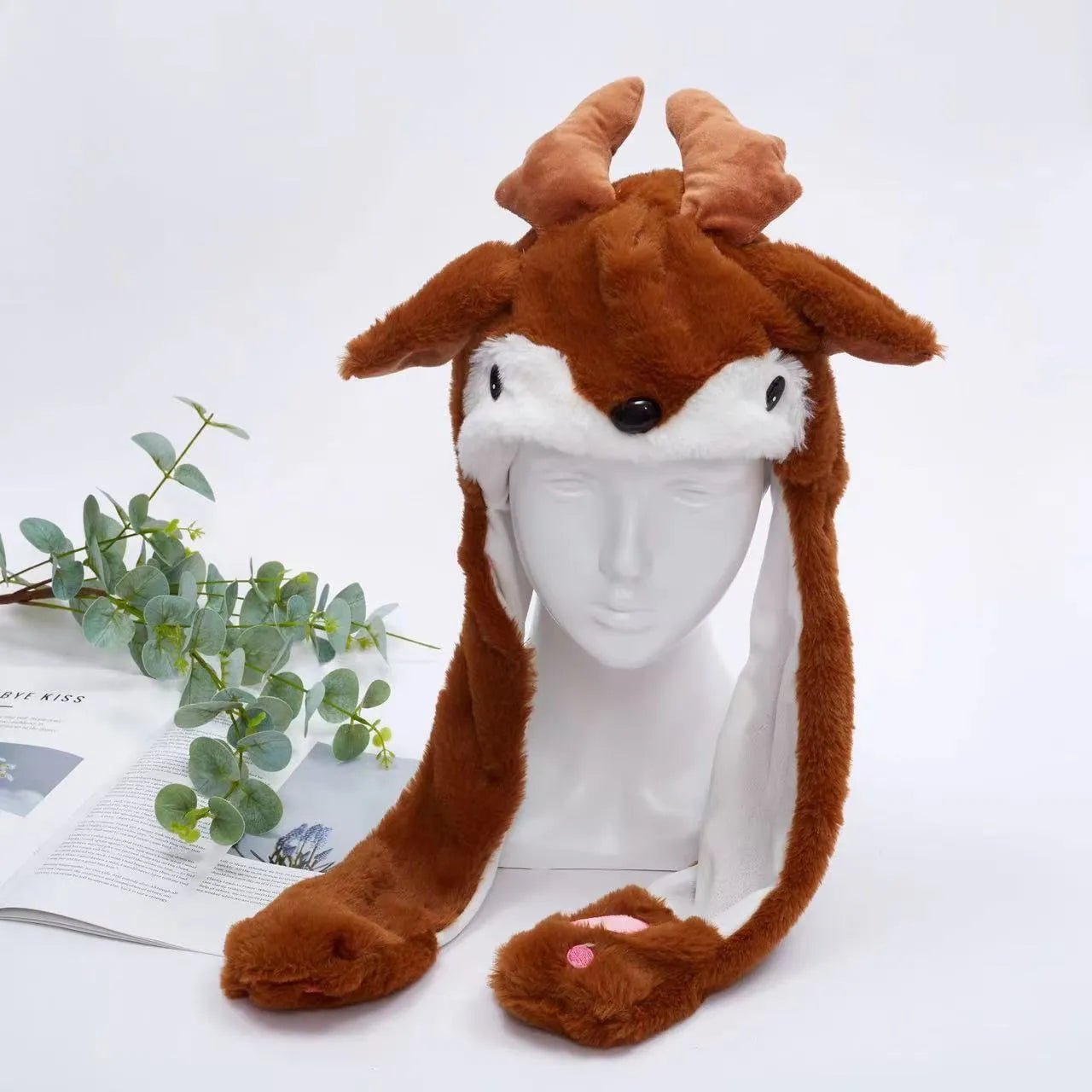 Funny Plush Bunny Hats with Ear Moving Jumping Christmas Party Cosplay Hats