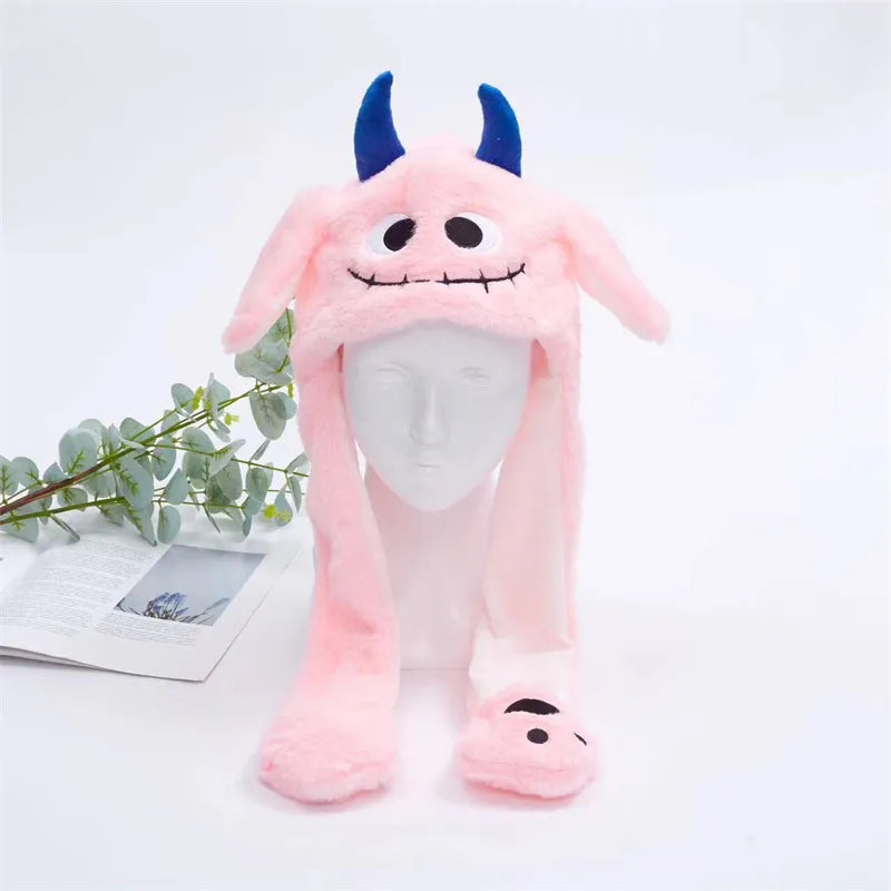 Funny Plush Bunny Hats with Ear Moving Jumping Christmas Party Cosplay Hats