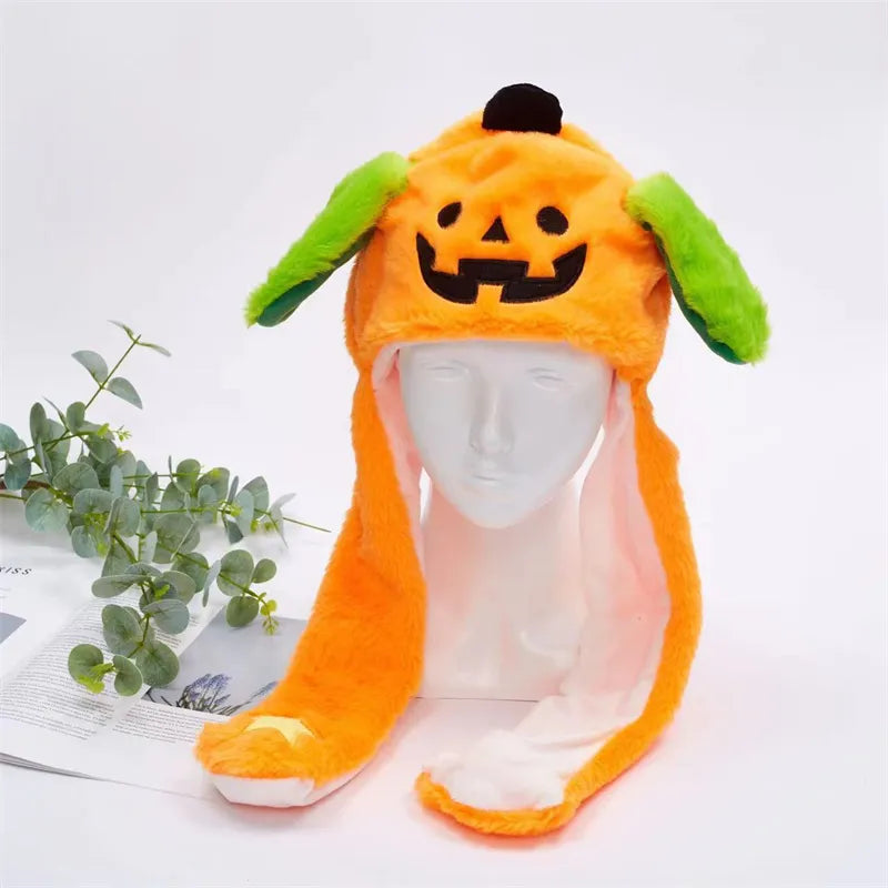 Funny Plush Bunny Hats with Ear Moving Jumping Christmas Party Cosplay Hats