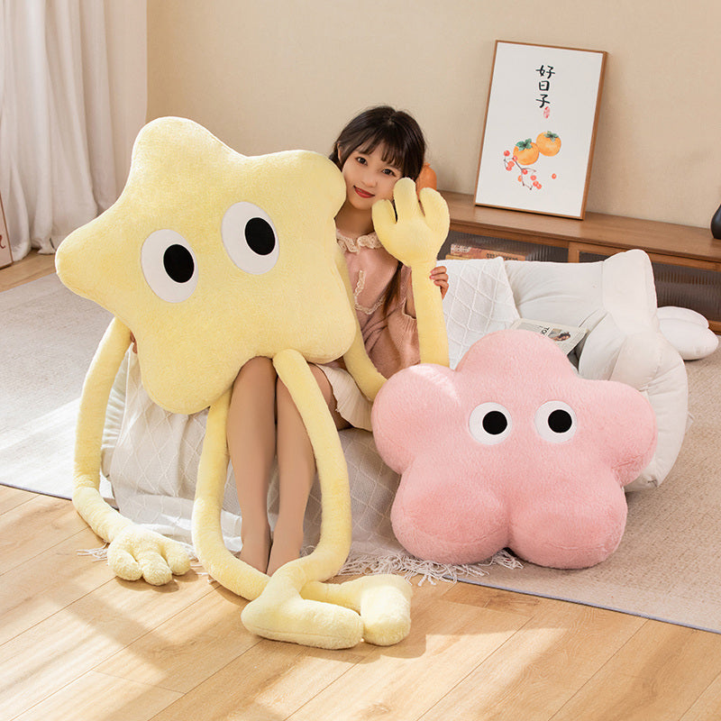 Large eye soft yellow star pillow with long hand and long leg