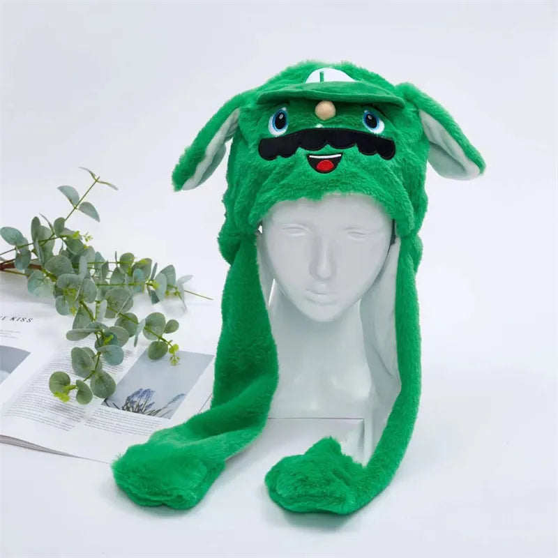 Funny Plush Bunny Hats with Ear Moving Jumping Christmas Party Cosplay Hats