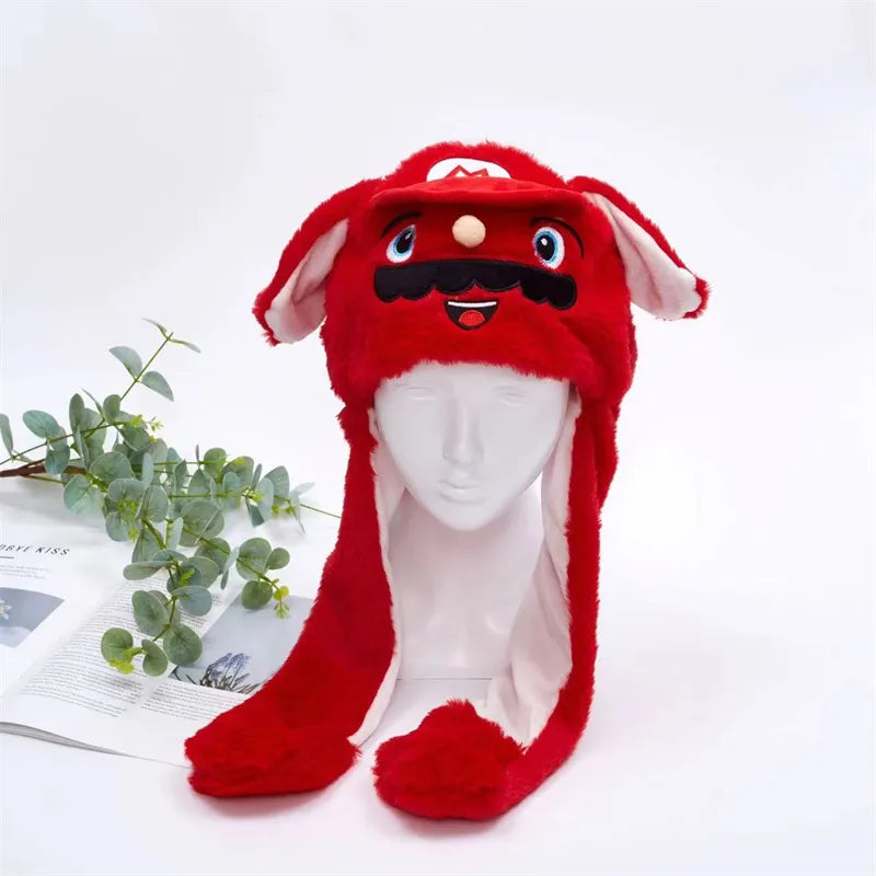 Funny Plush Bunny Hats with Ear Moving Jumping Christmas Party Cosplay Hats