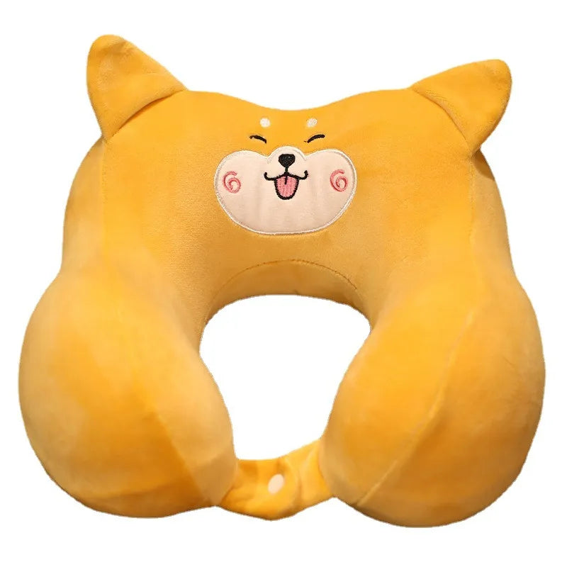 Cute animal memory foam U-shaped pillow plush toy airplane office travel pillow double hump structure