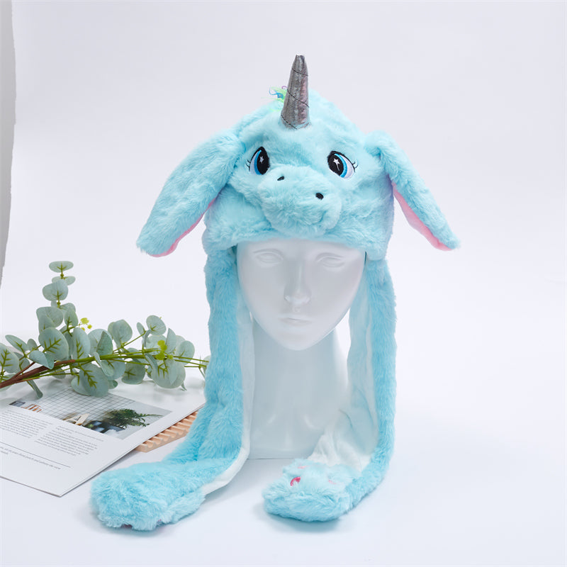 Funny Plush Bunny Hats with Ear Moving Jumping Christmas Party Cosplay Hats