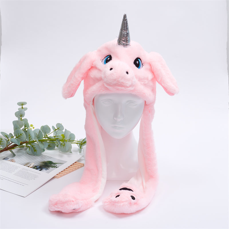 Funny Plush Bunny Hats with Ear Moving Jumping Christmas Party Cosplay Hats