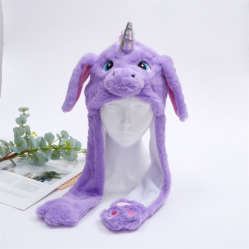 Funny Plush Bunny Hats with Ear Moving Jumping Christmas Party Cosplay Hats