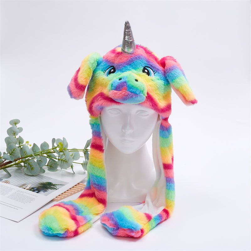 Funny Plush Bunny Hats with Ear Moving Jumping Christmas Party Cosplay Hats