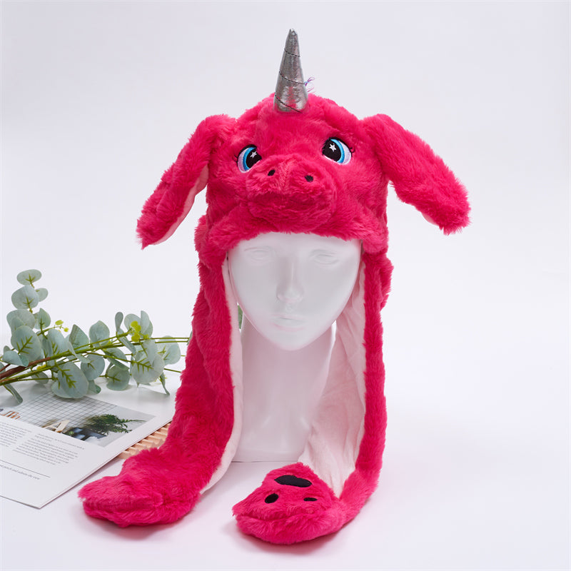 Funny Plush Bunny Hats with Ear Moving Jumping Christmas Party Cosplay Hats