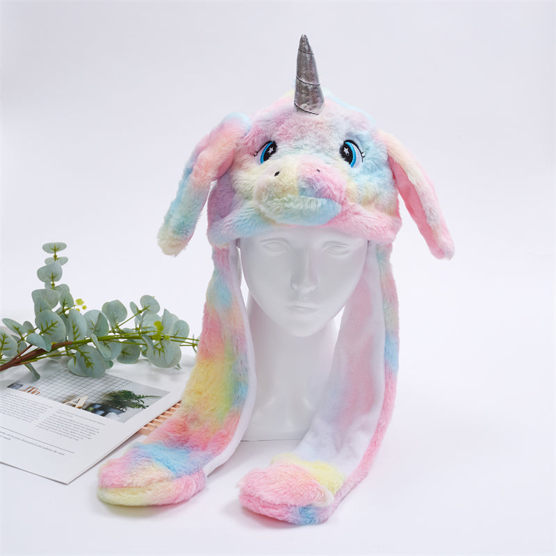 Funny Plush Bunny Hats with Ear Moving Jumping Christmas Party Cosplay Hats