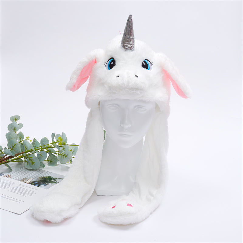 Funny Plush Bunny Hats with Ear Moving Jumping Christmas Party Cosplay Hats