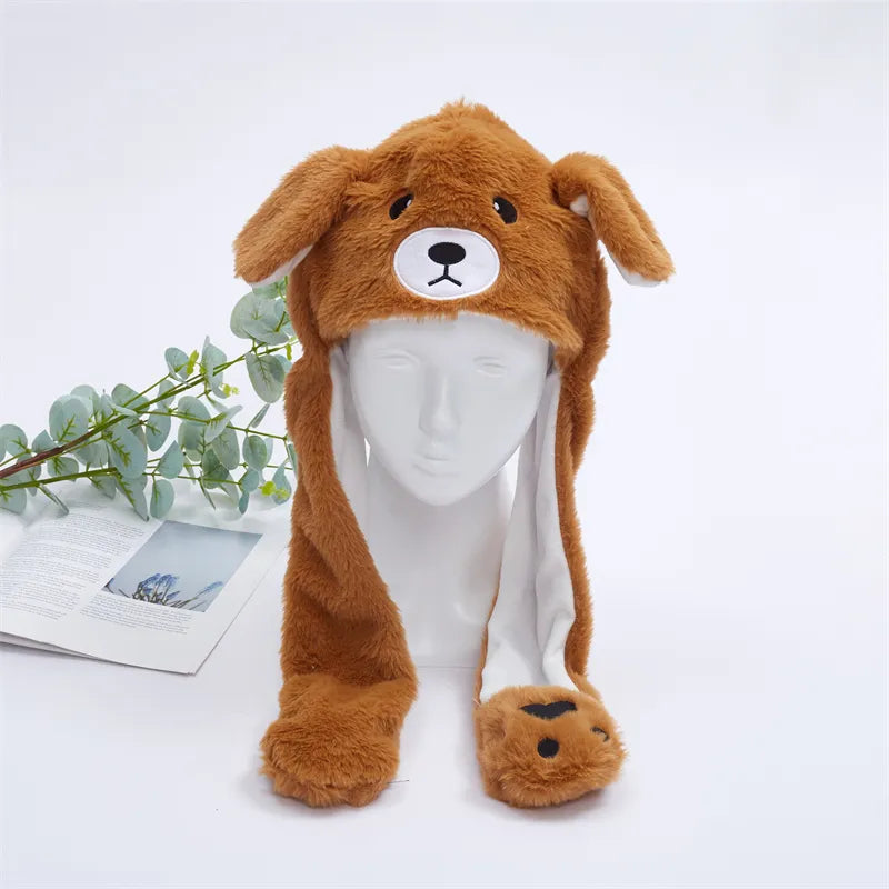 Funny Plush Bunny Hats with Ear Moving Jumping Christmas Party Cosplay Hats