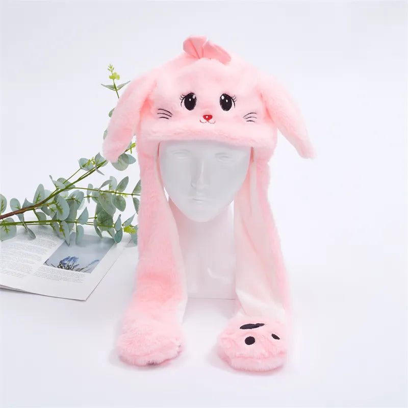 Funny Plush Bunny Hats with Ear Moving Jumping Christmas Party Cosplay Hats