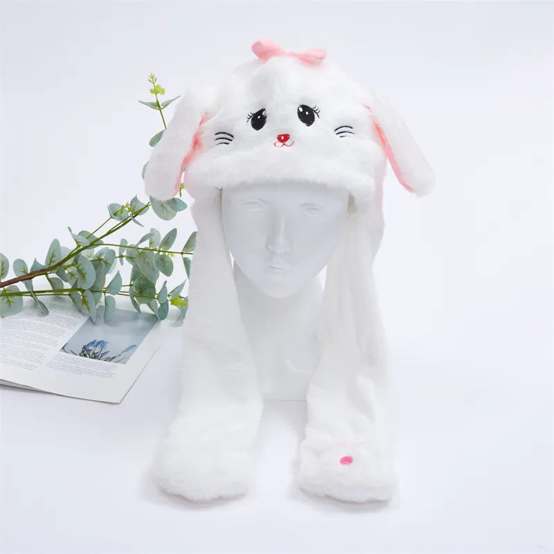 Funny Plush Bunny Hats with Ear Moving Jumping Christmas Party Cosplay Hats