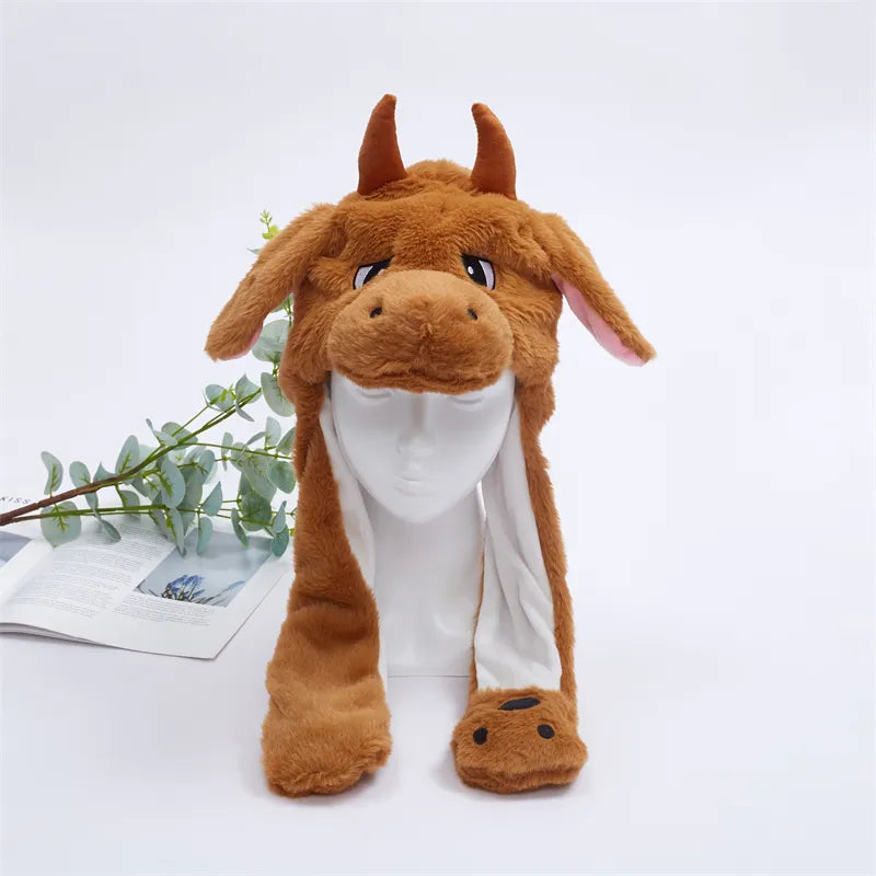 Funny Plush Bunny Hats with Ear Moving Jumping Christmas Party Cosplay Hats