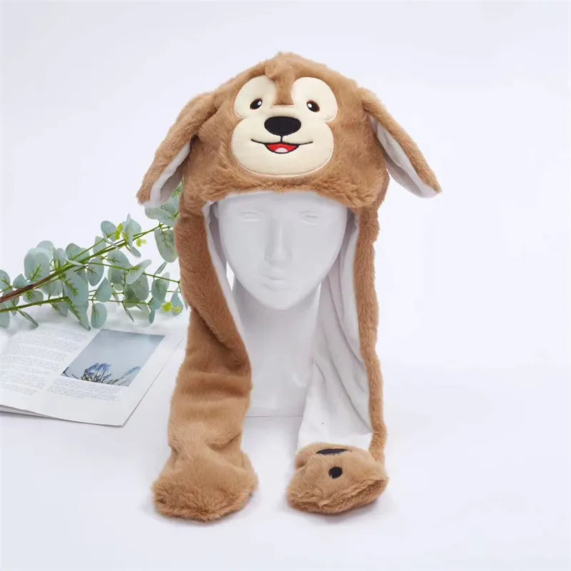 Funny Plush Bunny Hats with Ear Moving Jumping Christmas Party Cosplay Hats