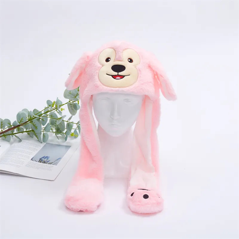 Funny Plush Bunny Hats with Ear Moving Jumping Christmas Party Cosplay Hats