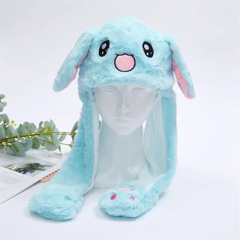 Funny Plush Bunny Hats with Ear Moving Jumping Christmas Party Cosplay Hats