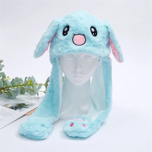 Funny Plush Bunny Hats with Ear Moving Jumping Christmas Party Cosplay Hats