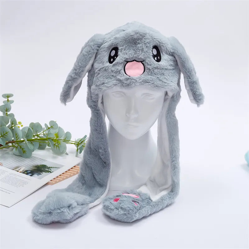 Funny Plush Bunny Hats with Ear Moving Jumping Christmas Party Cosplay Hats