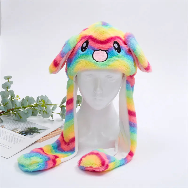 Funny Plush Bunny Hats with Ear Moving Jumping Christmas Party Cosplay Hats
