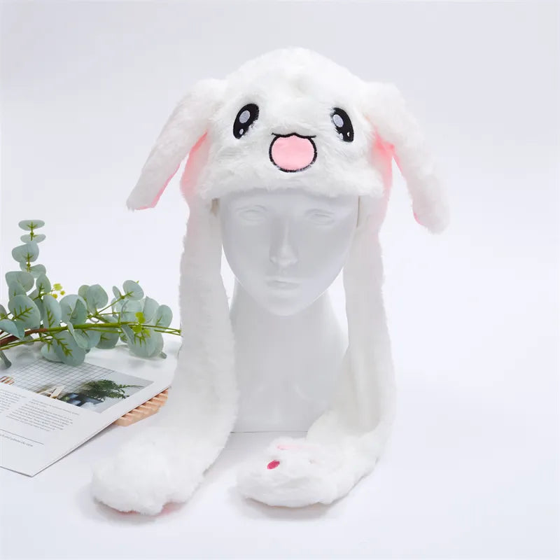 Funny Plush Bunny Hats with Ear Moving Jumping Christmas Party Cosplay Hats