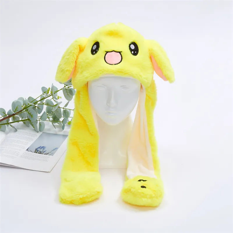 Funny Plush Bunny Hats with Ear Moving Jumping Christmas Party Cosplay Hats