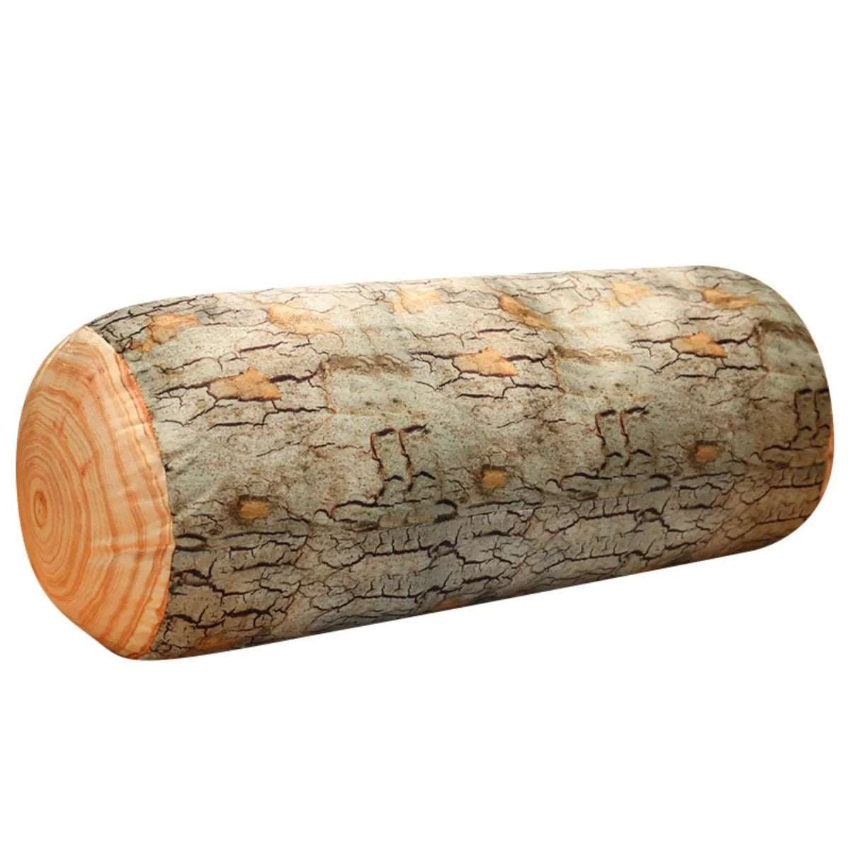 Decorative round pillows, 3D digitally printed simulated wood segment plush toys.