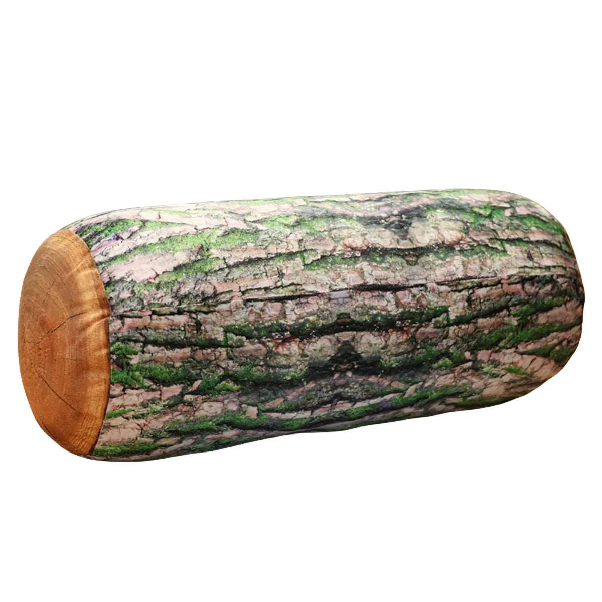 Decorative round pillows, 3D digitally printed simulated wood segment plush toys.