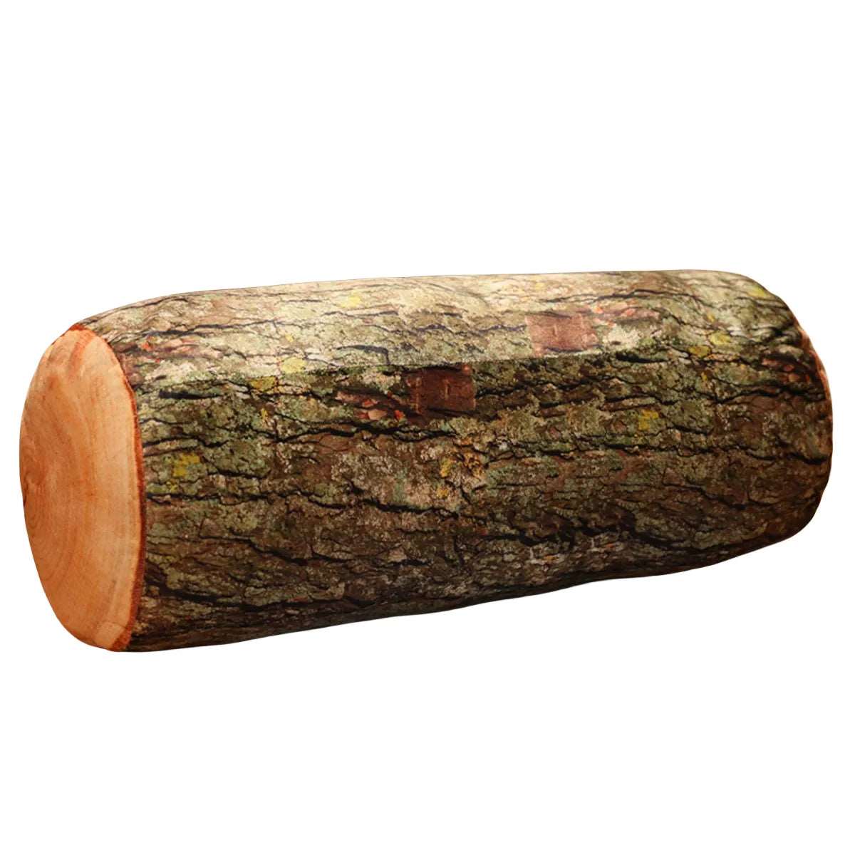 Decorative round pillows, 3D digitally printed simulated wood segment plush toys.