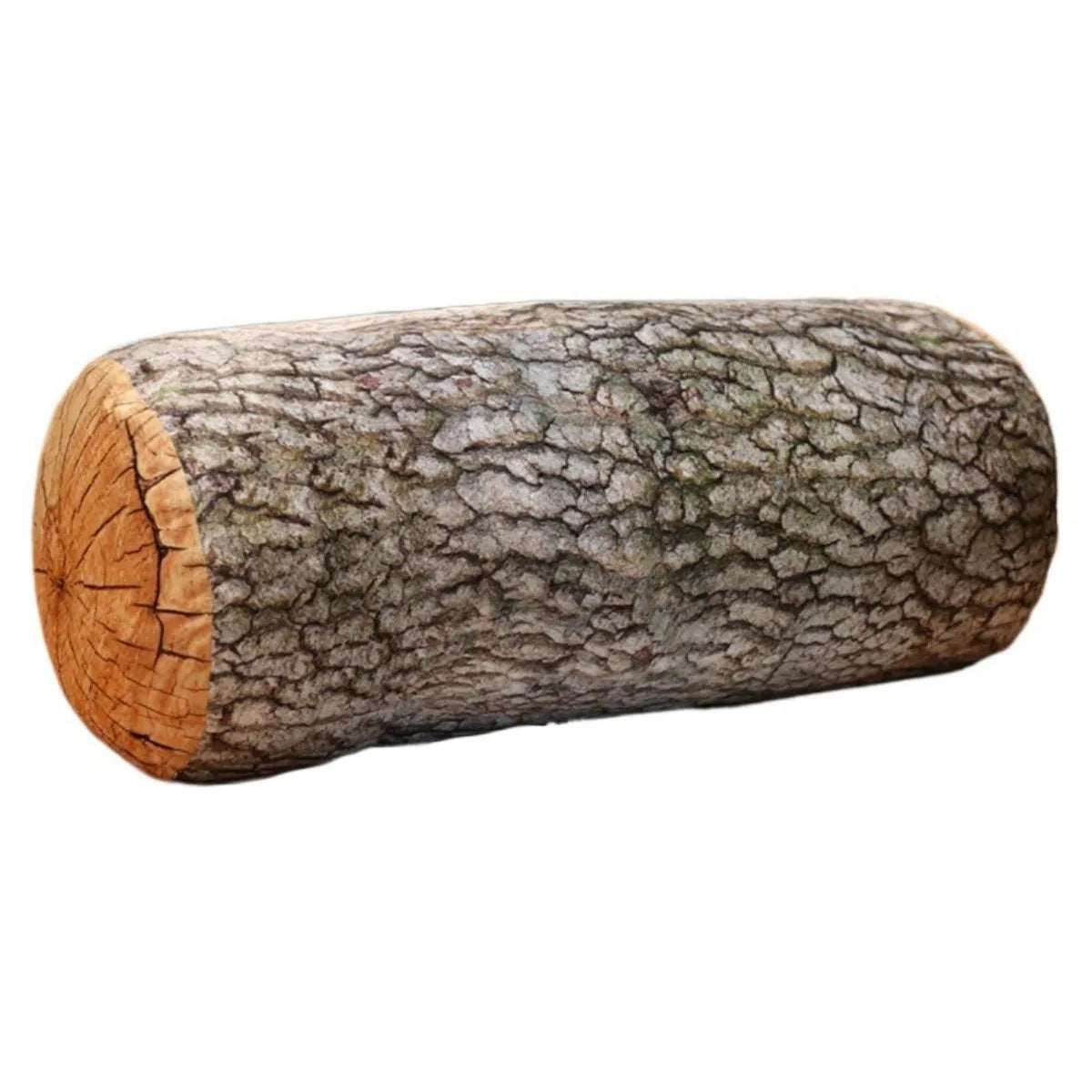 Decorative round pillows, 3D digitally printed simulated wood segment plush toys.