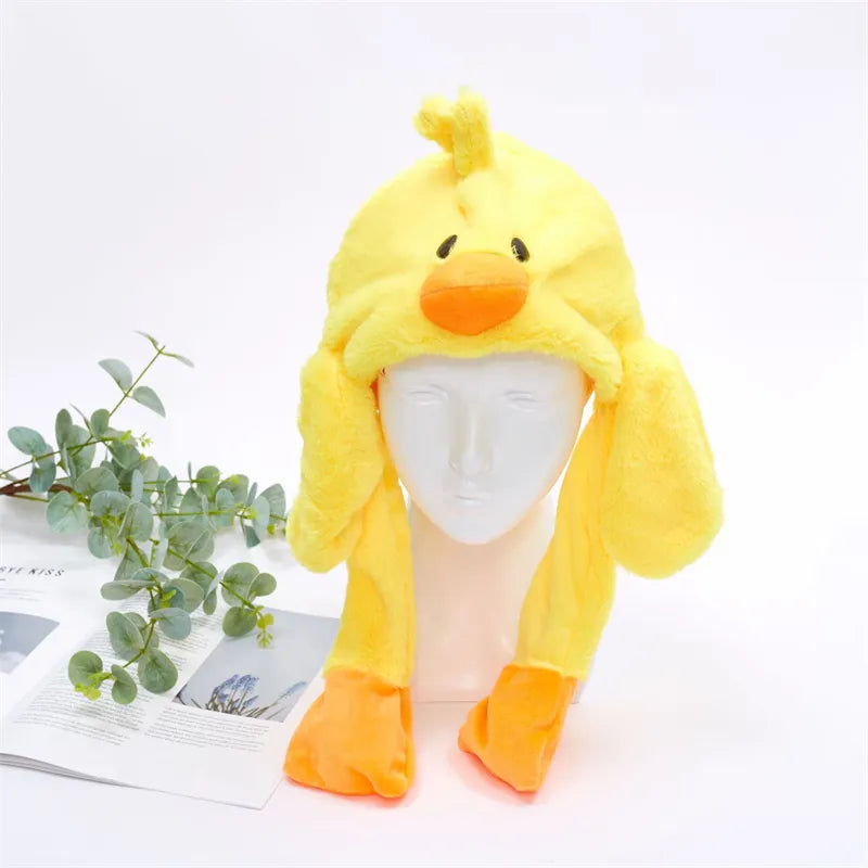 Funny Plush Bunny Hats with Ear Moving Jumping Christmas Party Cosplay Hats