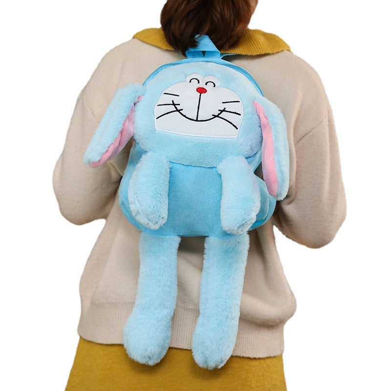 Cartoon animal rabbit backpack plush toy, built-in airbag, ears can be moved, birthday gift for children