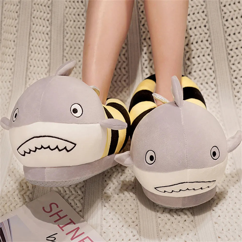 Fuzzy shark Animal Slippers Womens & Mens, Funny Indoor House Shoes