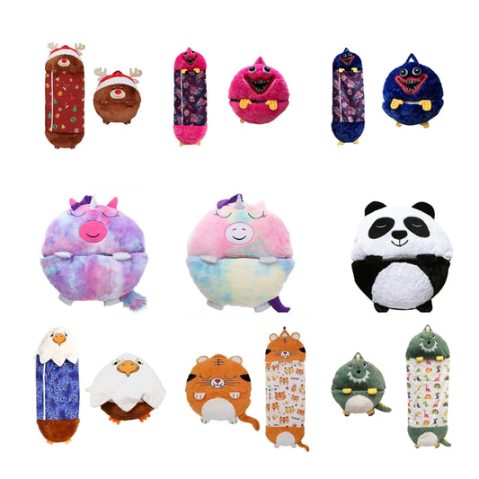 Monster pillow and sleeping bag plush animal toy, comfortable, compact and easy to fold
