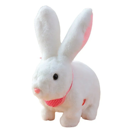 white Electric bunny plush toy that sings, jumps, glows and moves ears