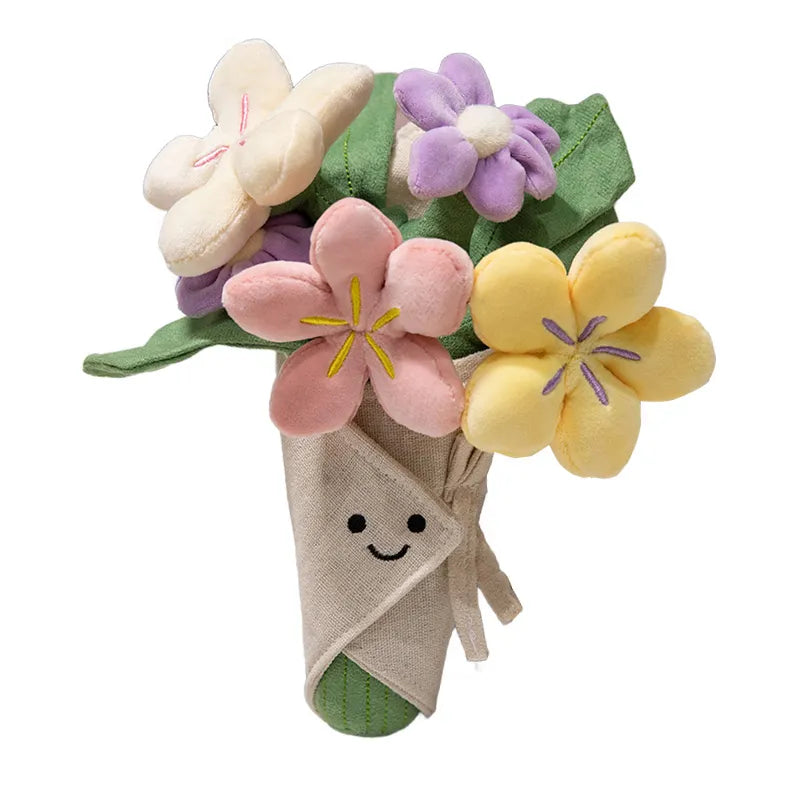 Funny plush toy holding flowers