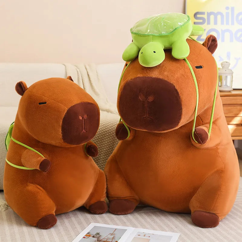 Giant capybara with turtle backpack plush toy 4