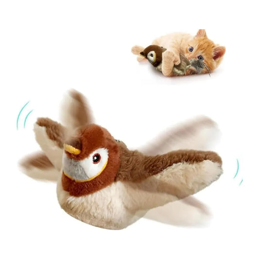 Interactive Chirping Bird Cat plush Toy, Flying Simulation Electric Sparrow for Cats and Dogs