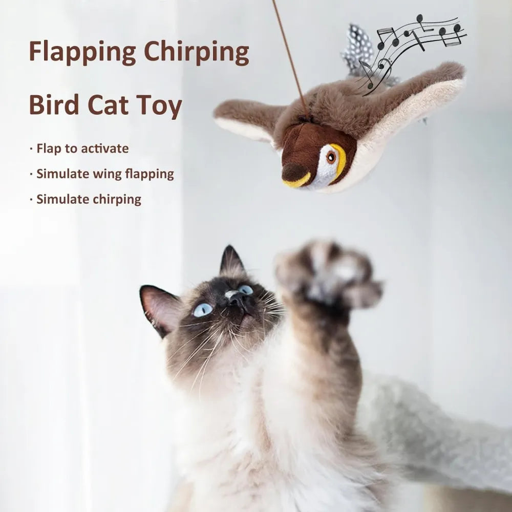 Interactive Chirping Bird Cat plush Toy, Flying Simulation Electric Sparrow for Cats and Dogs