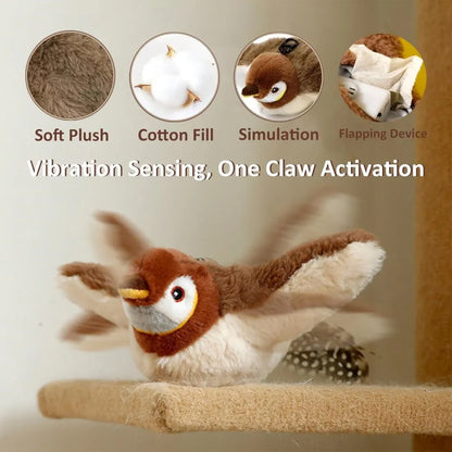 Interactive Chirping Bird Cat plush Toy, Flying Simulation Electric Sparrow for Cats and Dogs