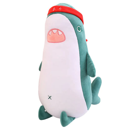 Kawaii Fighting Marine Shark Stuffed Toy Wearing Struggle Headscarf Plushie Doll Gifts/23.6''