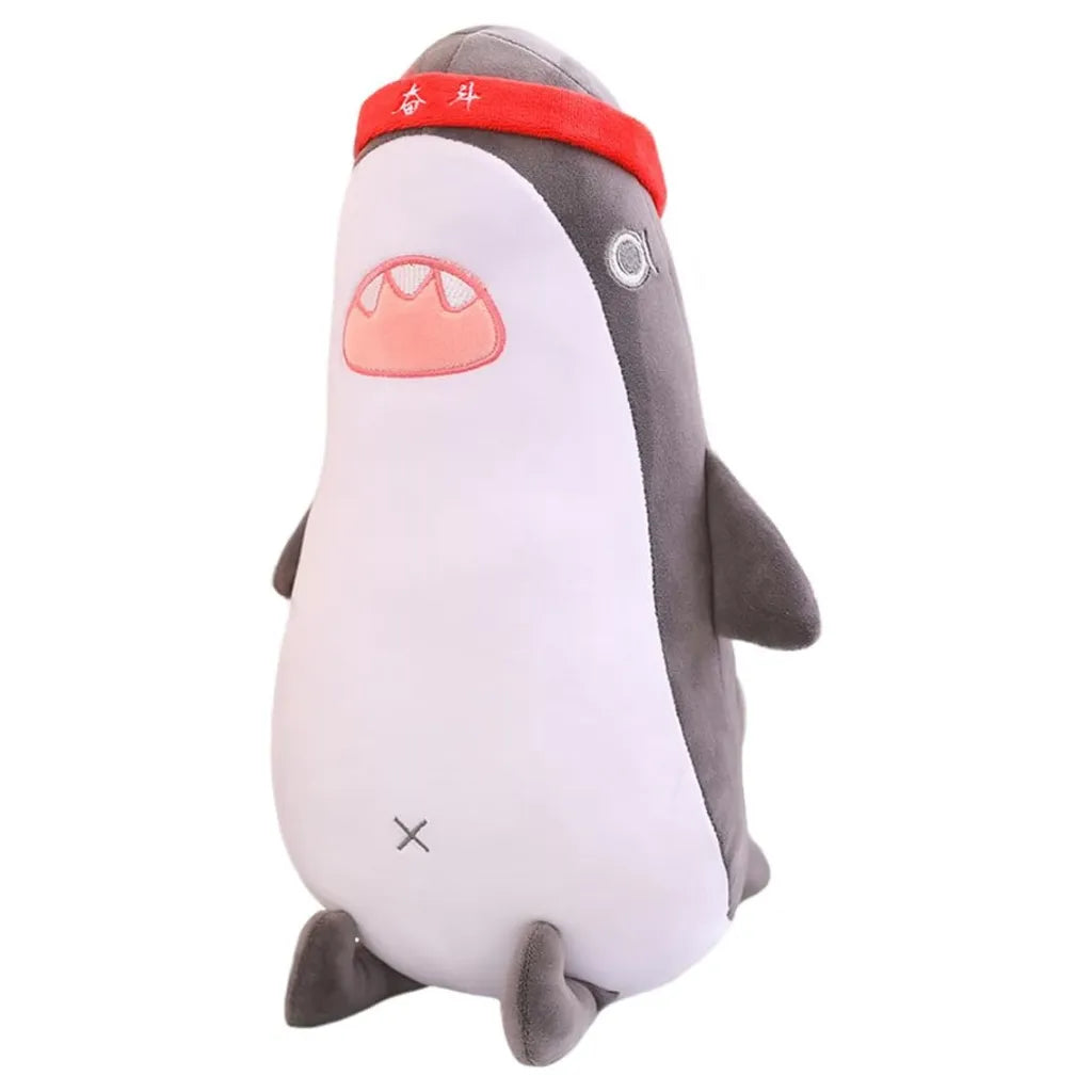 Kawaii Fighting Marine Shark Stuffed Toy Wearing Struggle Headscarf Plushie Doll Gifts/23.6''