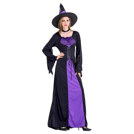 Women Wicked Witch Costume, Purple Long Sorceress Classic Dress, Cosplay Suit for Women