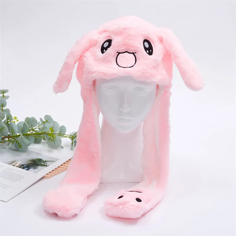Funny Plush Bunny Hats with Ear Moving Jumping Christmas Party Cosplay Hats