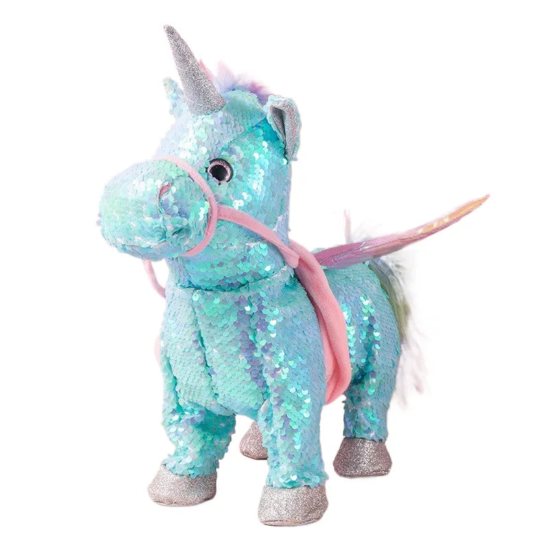 unicorn electric plush toy blue