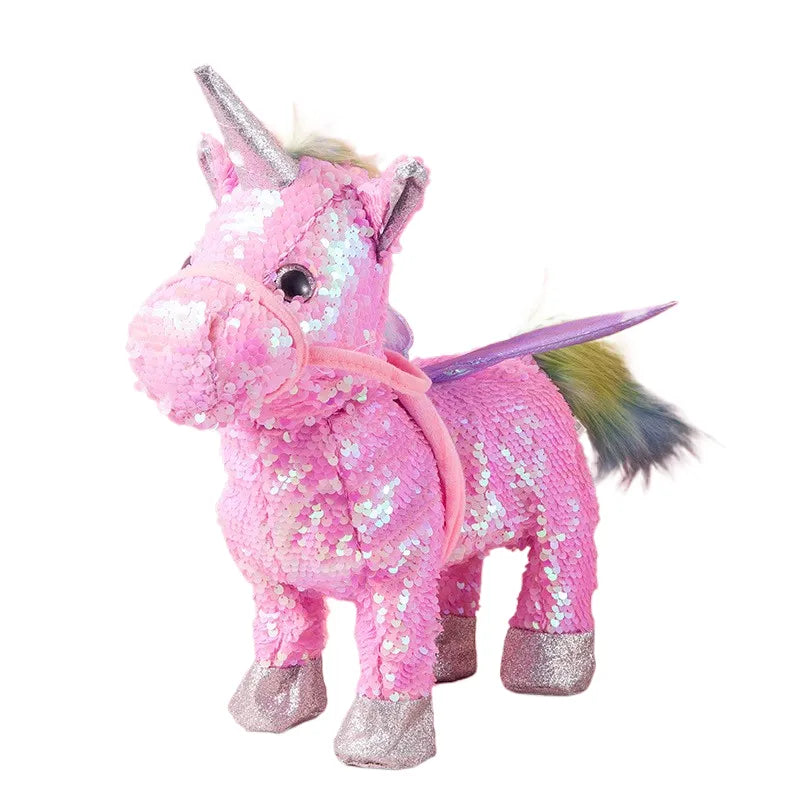 unicorn electric plush toy pink