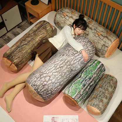 Decorative round pillows, 3D digitally printed simulated wood segment plush toys.