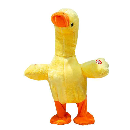 Mimibear is an electric stuffed animal toy with a duck neck that can repeat what you say, walk, and bark ducks. 13.7 inches, (yellow)